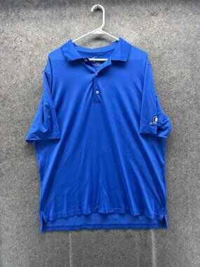 F&G Tech Polo Shirt Mens XL Blue Golf BallenIsles Logo Stretch Short Sleeve